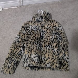 H&M Faux Fur Leopard Print Pea Coat - Tan & Black